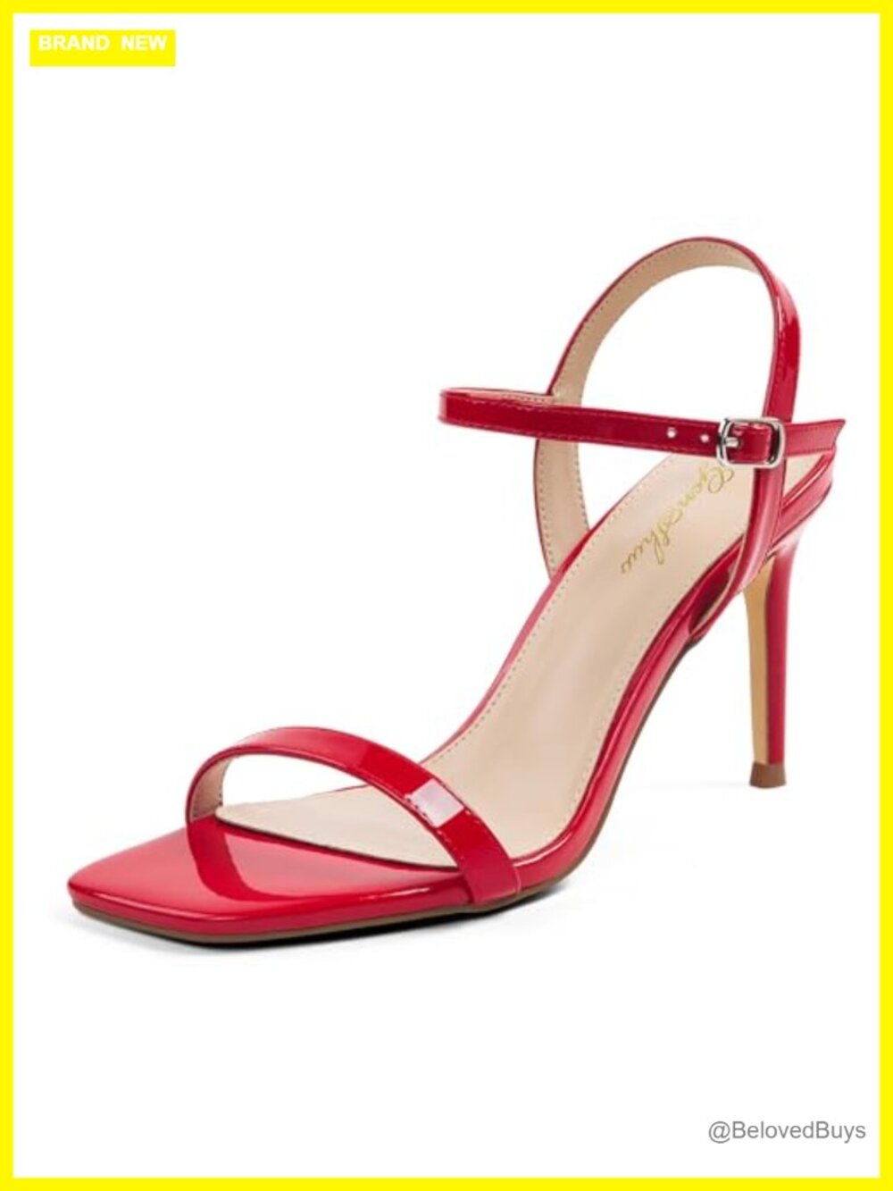 Women's Strappy High Heeled Sandals Square Open Toe Faux Leather Slingback